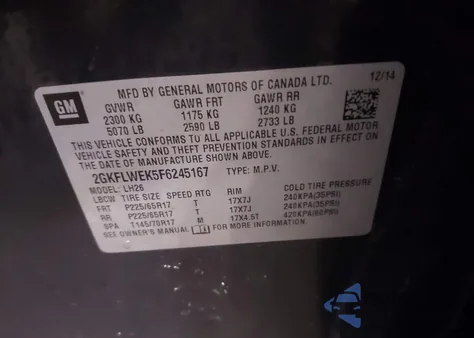 2015 GMC Terrain Sle-2 z USA, uszkodzony, nr VIN 2GKFLWEK5F6245167